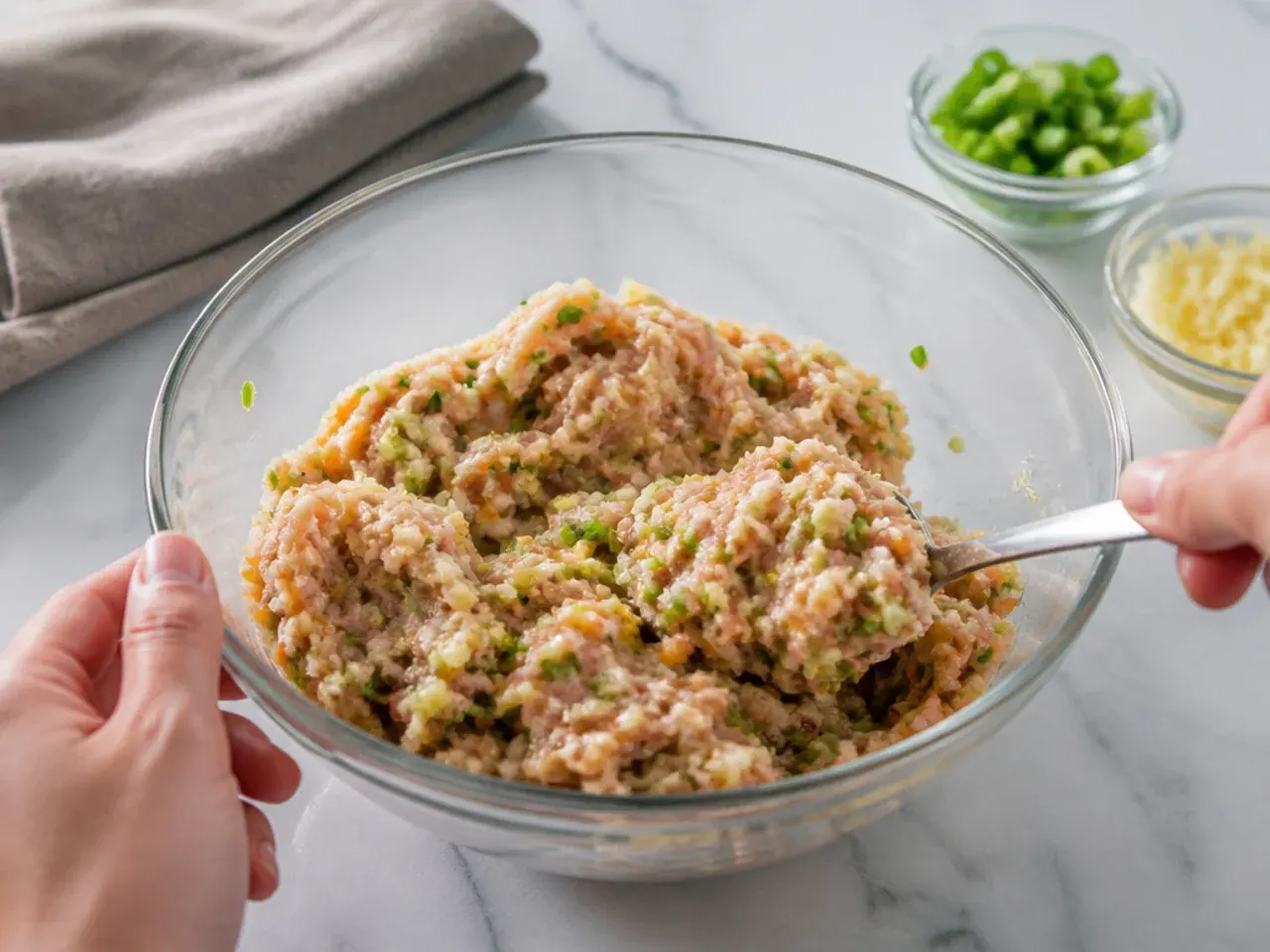 chicken momos recipe — step 3: mix the filling