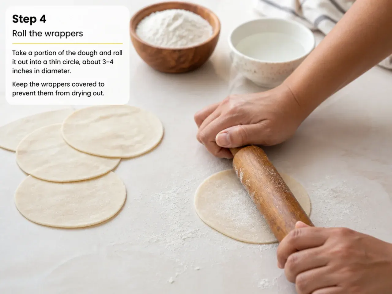 chicken momos recipe — step 4: roll the wrappers