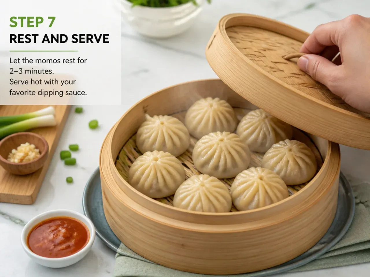 chicken momos recipe — step 7: rest and serve