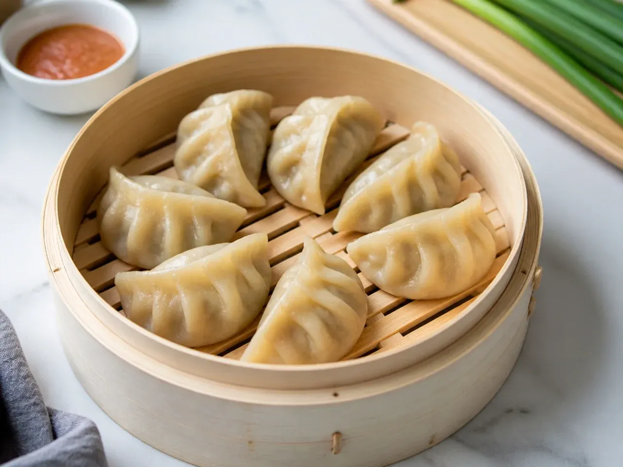 Easy chicken momos made with shop-bought dumpling wrappers ready to steam