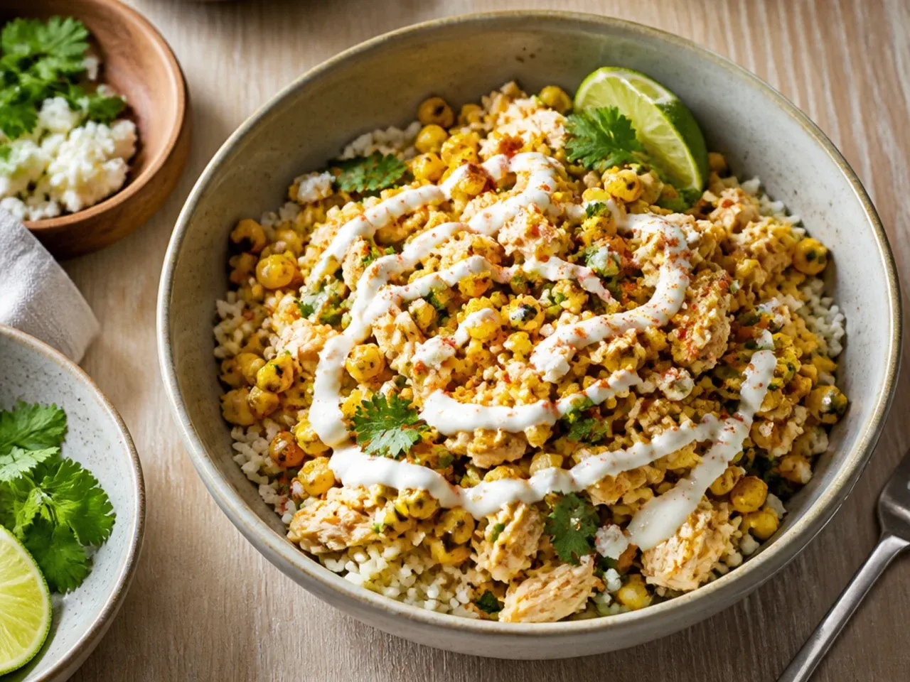 Shredded chicken and rice being lifted from an electric pressure cooker