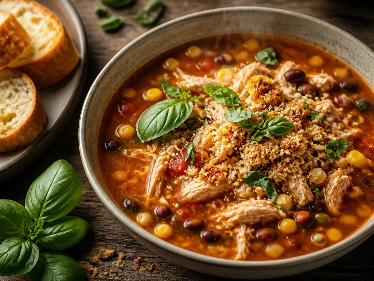 Six simple ingredients laid out for easy chicken taco soup