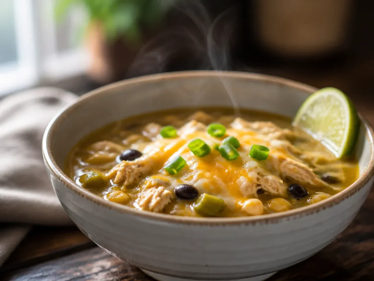 Green chile chicken taco soup with salsa verde broth