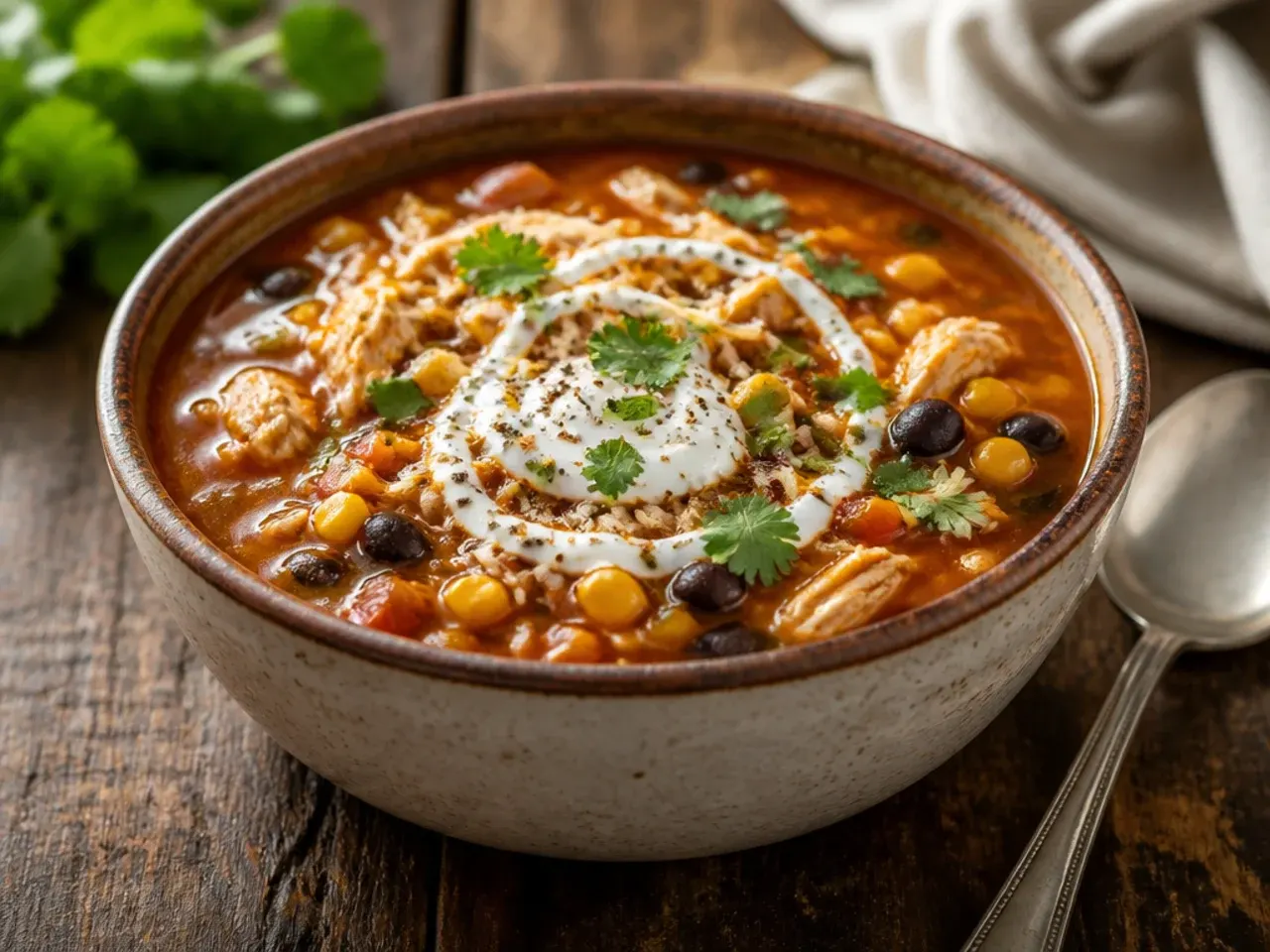 Large pot of family-size chicken taco soup for a crowd