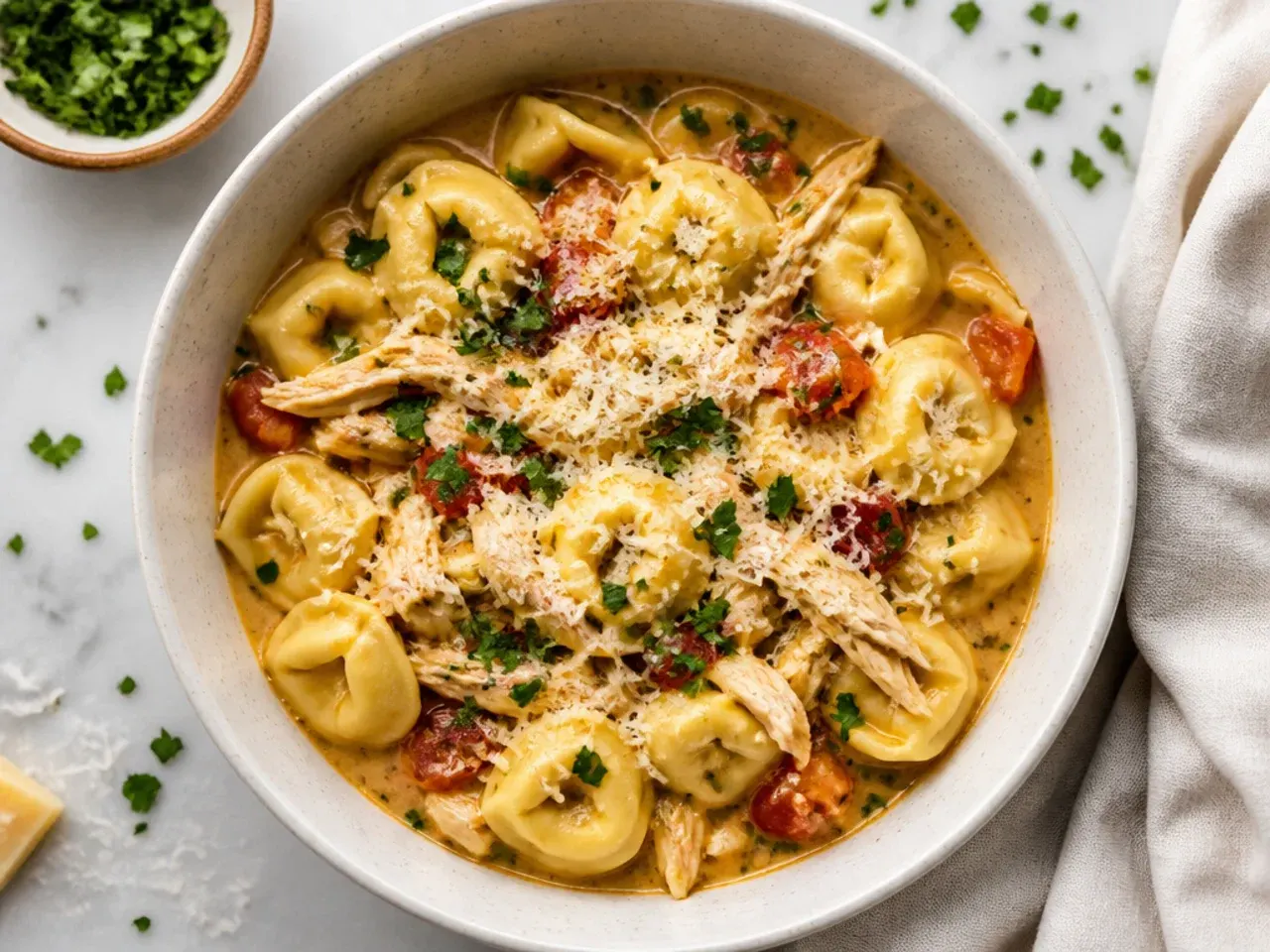 Instant Pot filled with creamy chicken tortellini