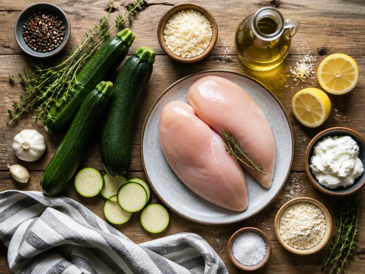 Sliced zucchini salted and draining in a colander beside a meat thermometer