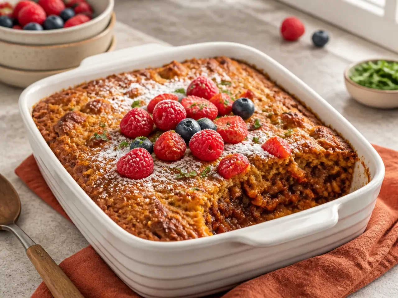Simple six ingredient chili cornbread casserole with melted cheese on top