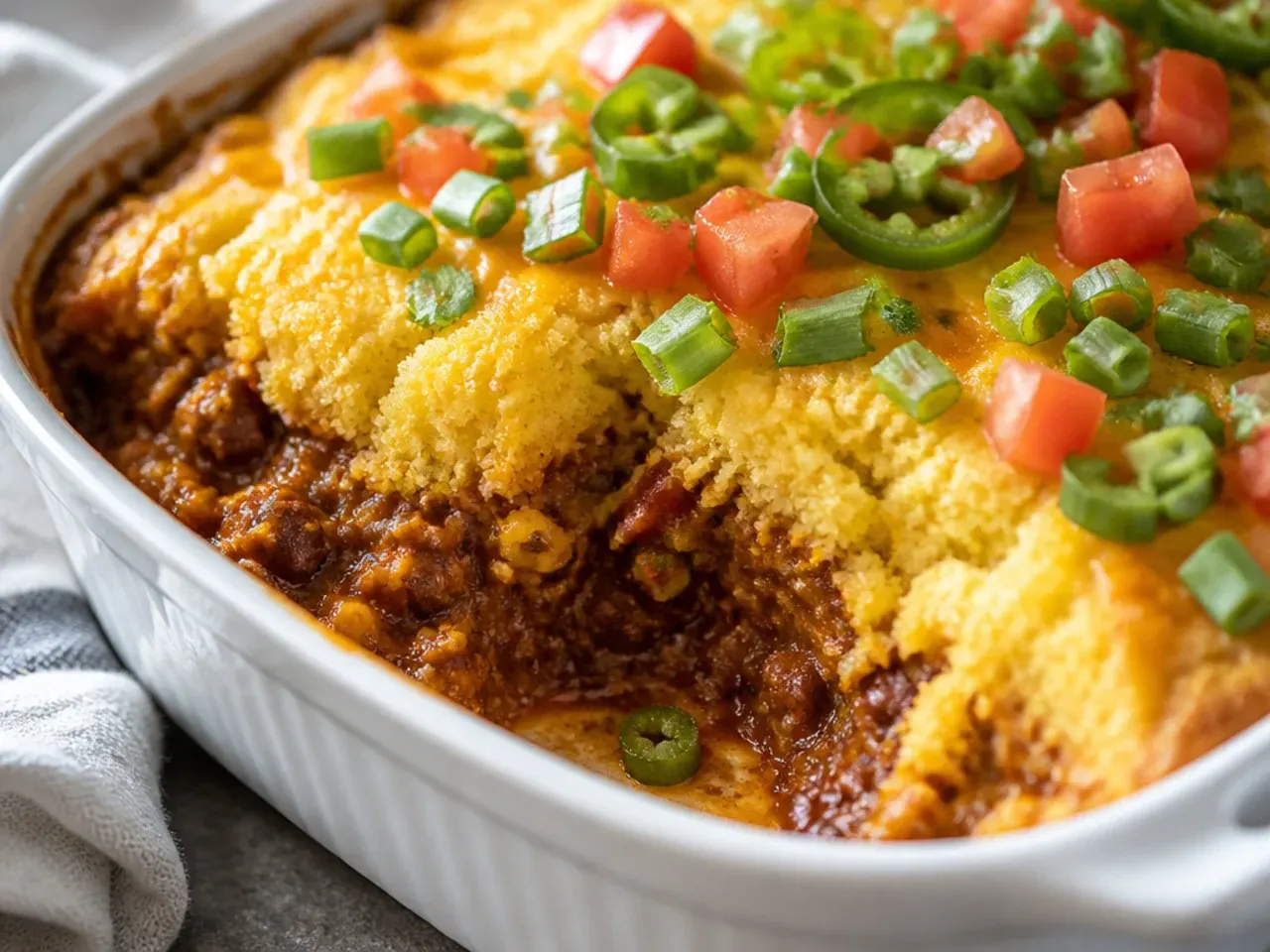 Chili cornbread casserole assembled in a freezer-safe dish ready to be frozen