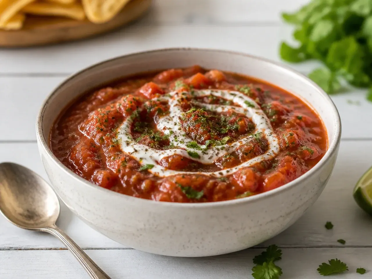 Side-by-side comparison of fresh salsa and a watery thawed portion