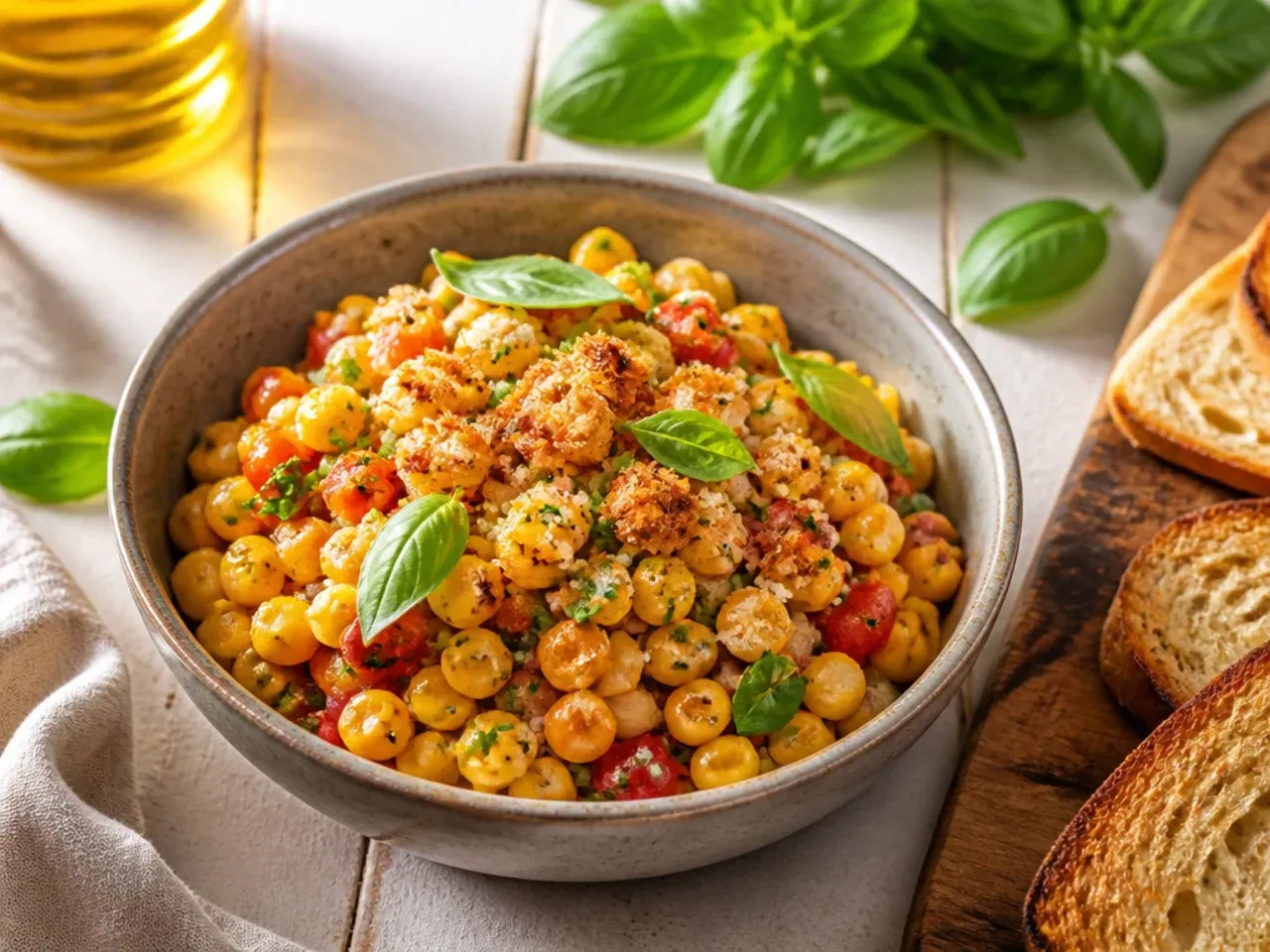 Six simple ingredients for corn salsa laid out in small bowls on a kitchen counter.