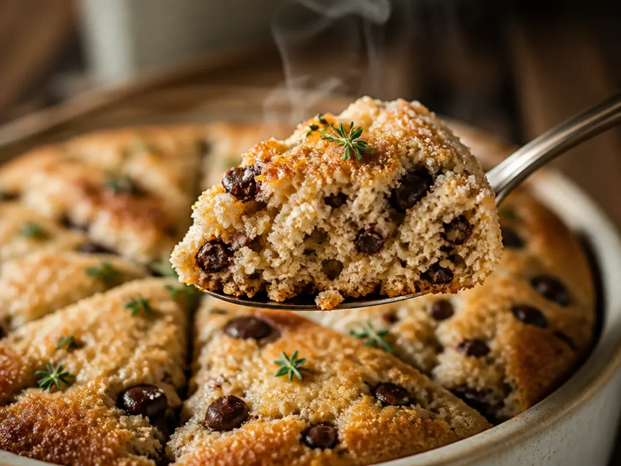 Rustic, craggy buttermilk chocolate chip scones on a floured surface