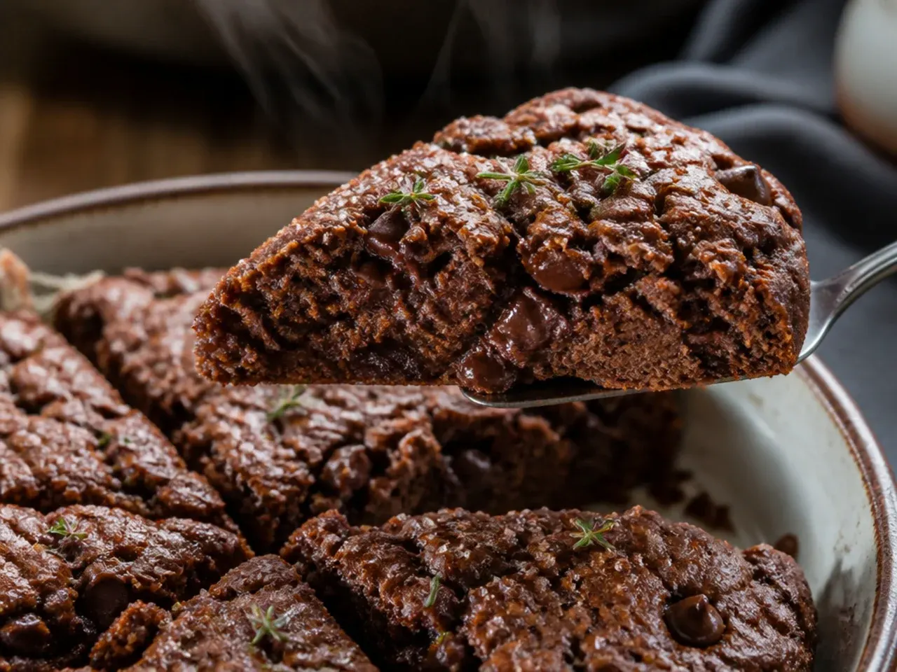 Dark cocoa scone dough studded with white chocolate chips