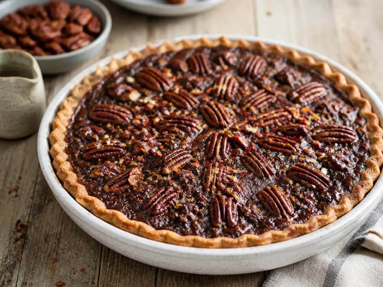 Espresso chocolate pecan pie served with a small cup of espresso alongside