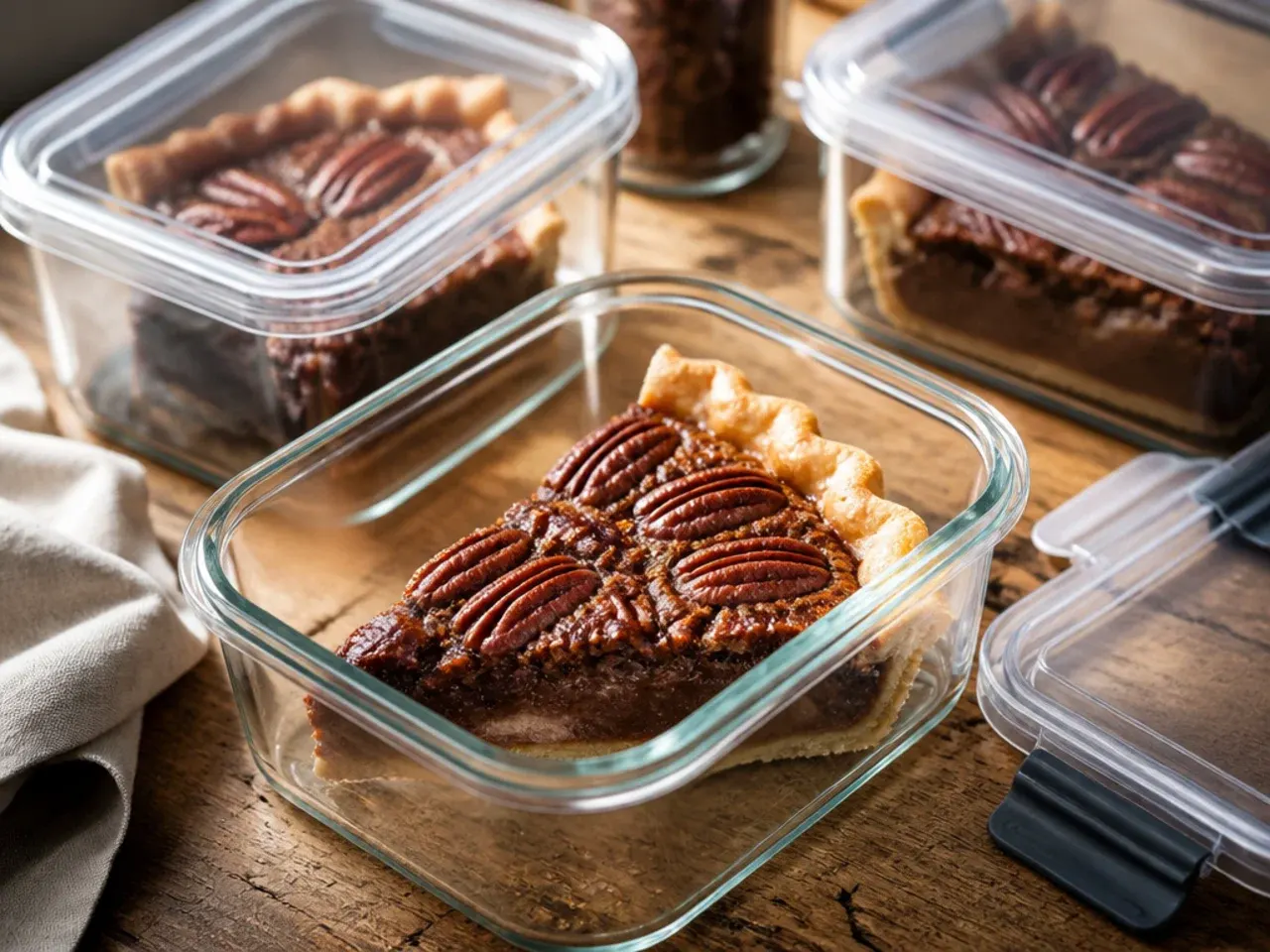 Chocolate pecan pie wrapped in foil ready for storing in the fridge or freezer