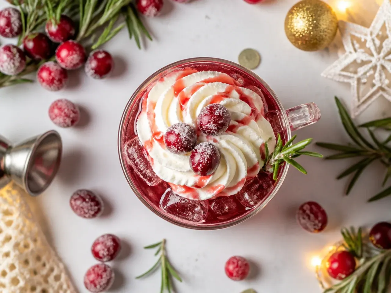 Copper mug cranberry mule with lime wedge and fresh cranberries on ice