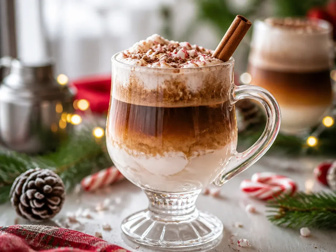 Rocks glass layered White Russian-style drink with distinct cream and chocolate layers over ice