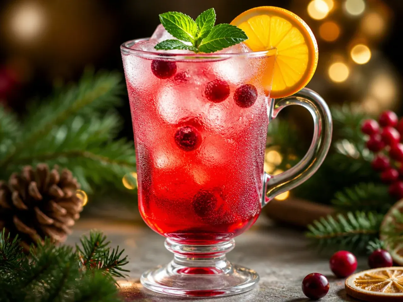 Two-ingredient cranberry fizz in a champagne flute with a cranberry garnish