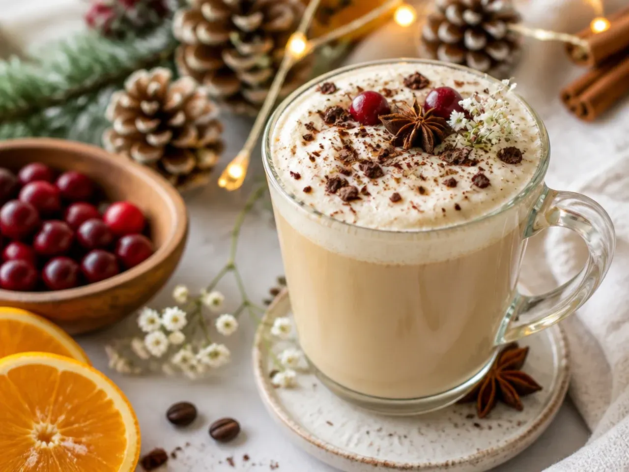 Bold espresso nog in a small chilled glass with a thick foam cap and freshly grated nutmeg on top