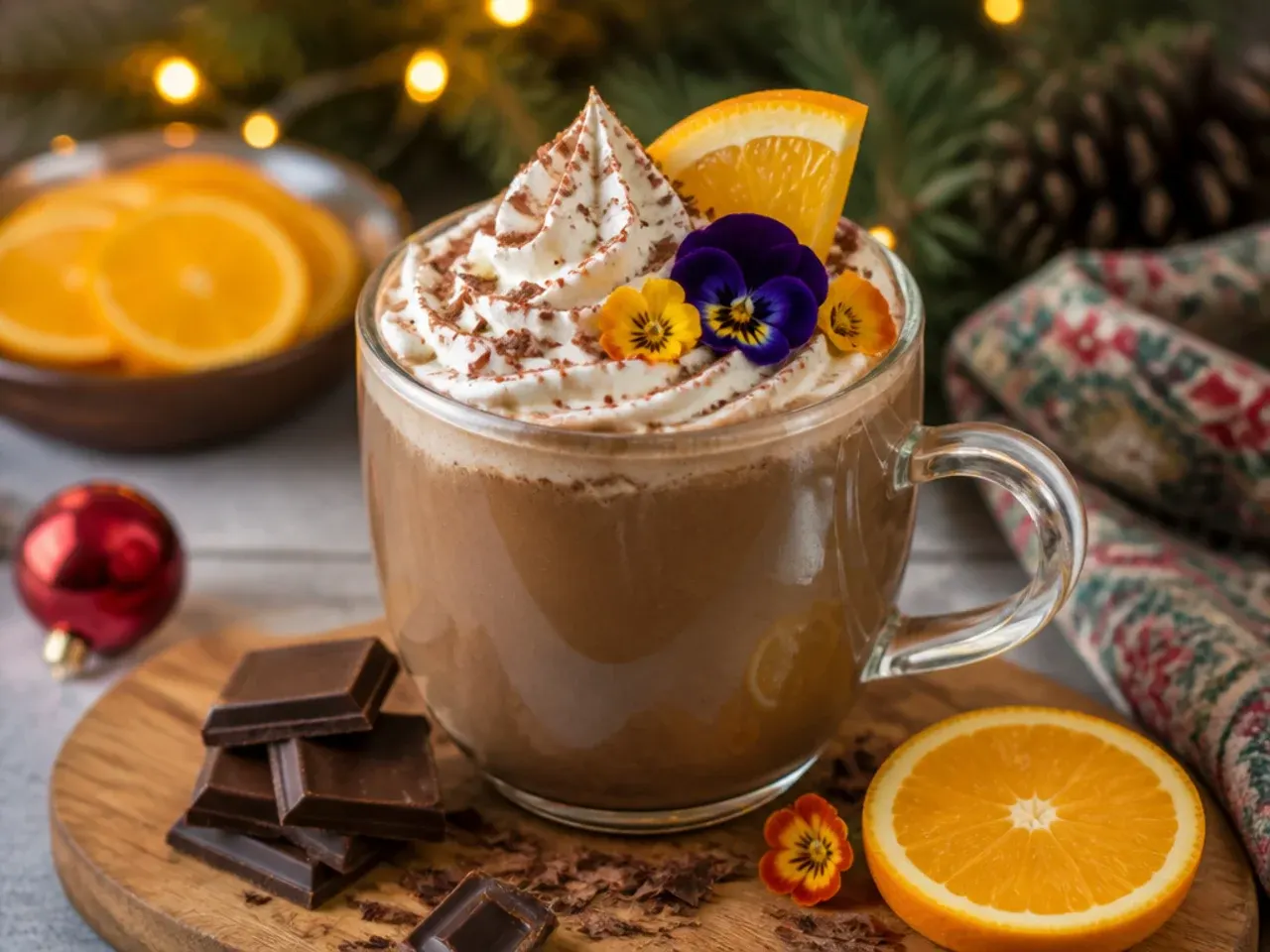 Bold chocolate orange hot cocoa in a mug topped with orange zest