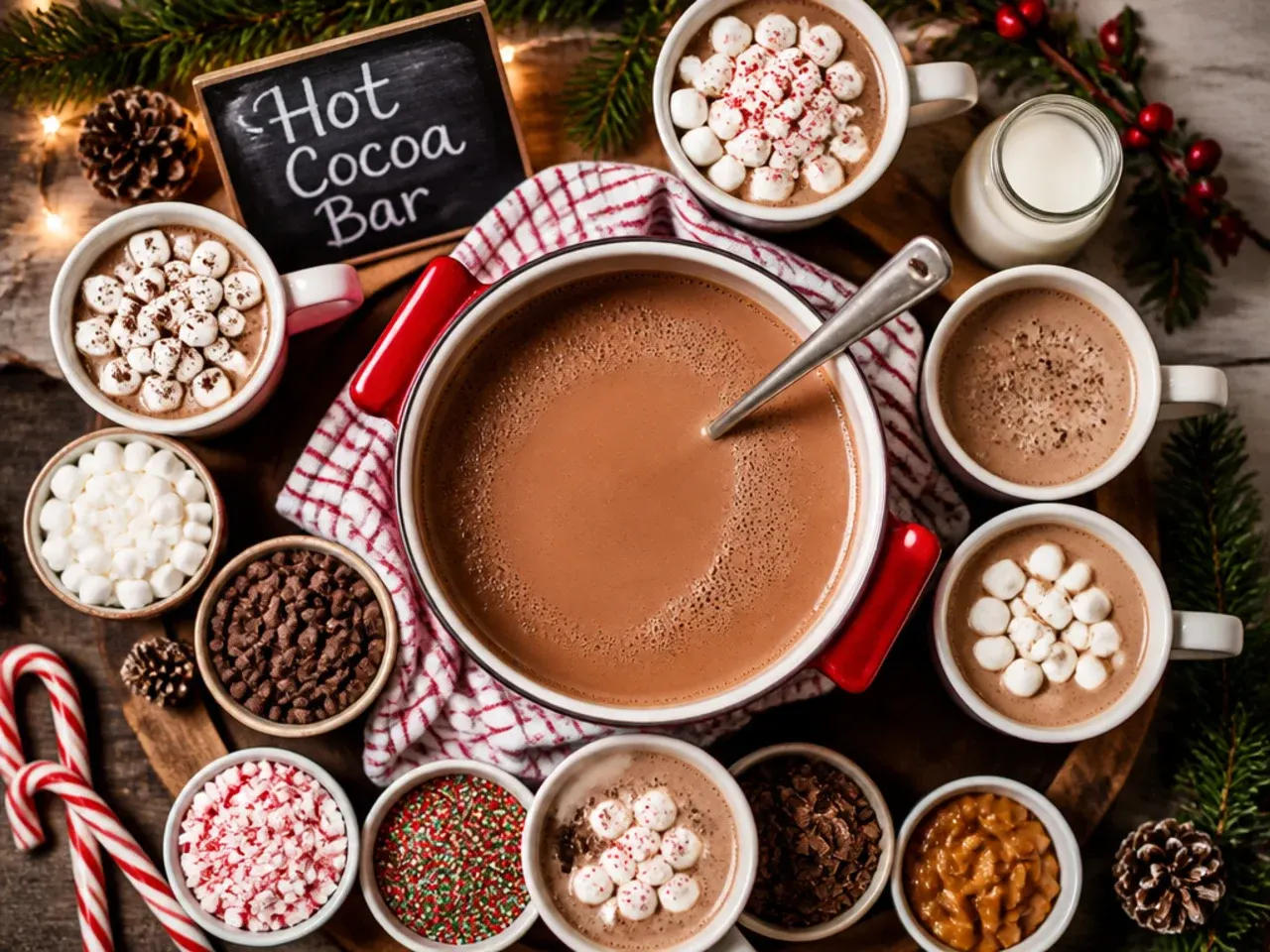 Mug of classic dark hot chocolate with a dusting of cocoa powder