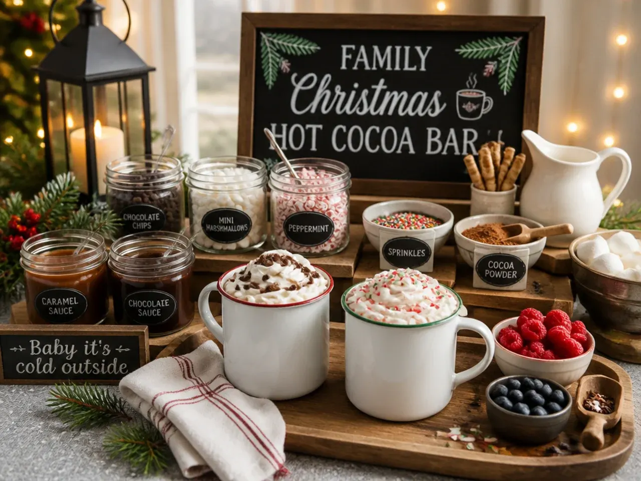 Child-friendly mug of mild hot chocolate with marshmallows