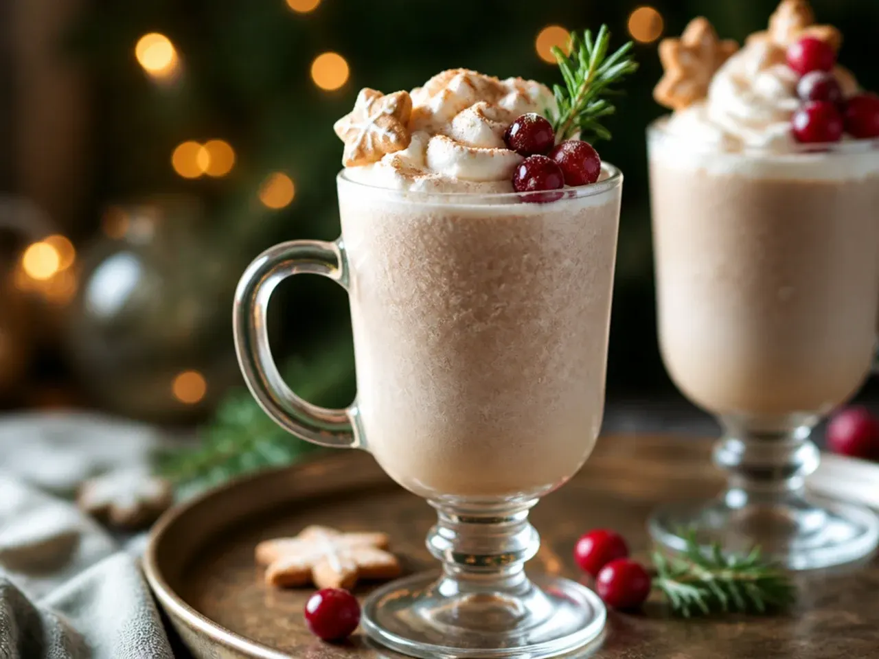 A gingerbread milkshake topped with whipped cream and a crumbled gingerbread cookie