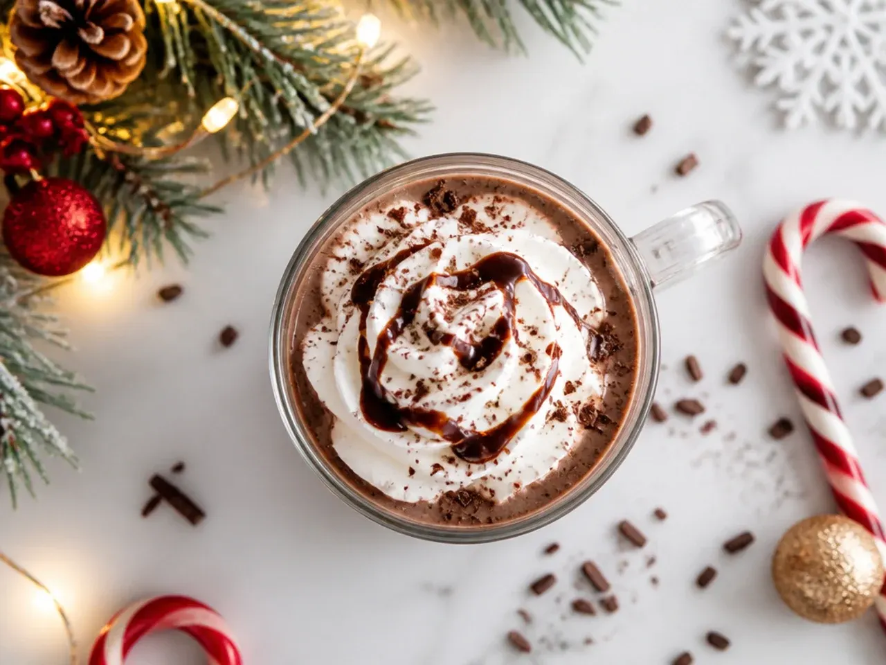Easy hot chocolate in a mug topped with mini marshmallows