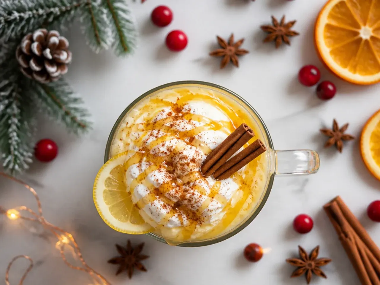 Classic hot toddy in a glass mug with a lemon wheel and cinnamon stick