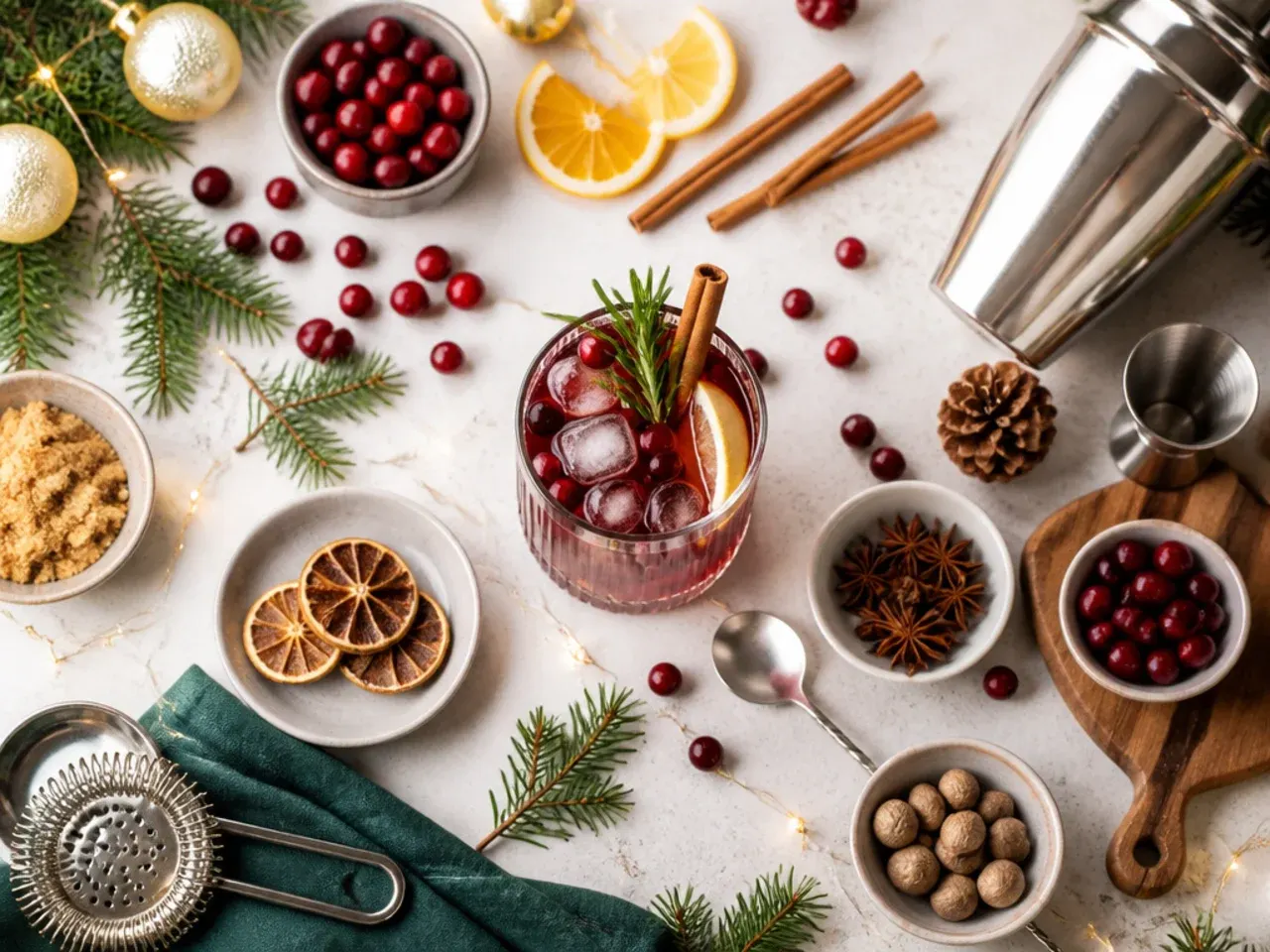 Close-up of whole cinnamon sticks, star anise and cloves used in christmas themed drinks