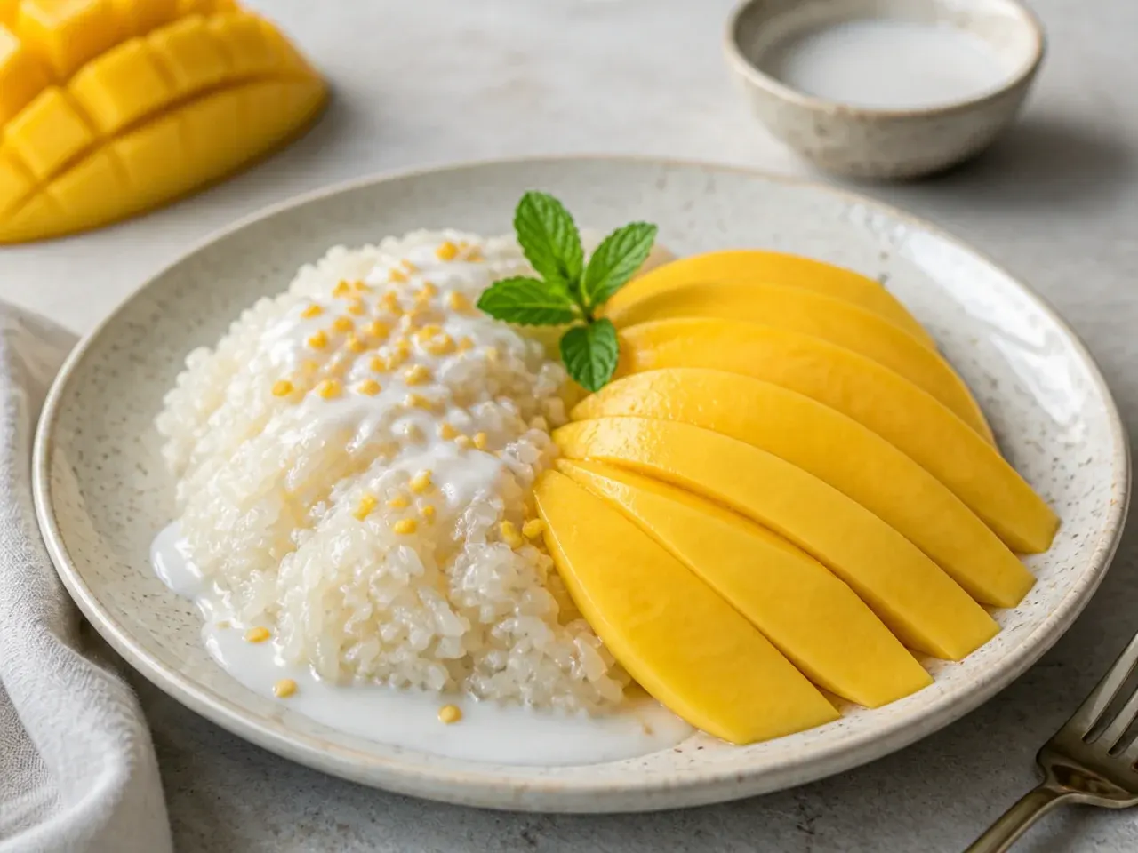 coconut mango sticky rice — classic thai coconut mango sticky rice