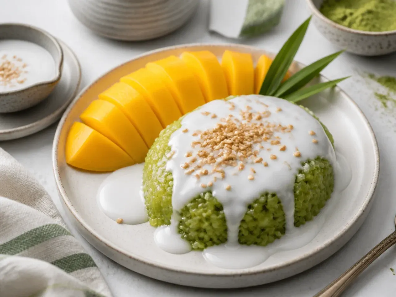 coconut mango sticky rice — modern matcha coconut mango sticky rice
