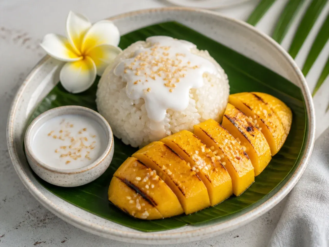 coconut mango sticky rice — rustic grilled mango coconut sticky rice