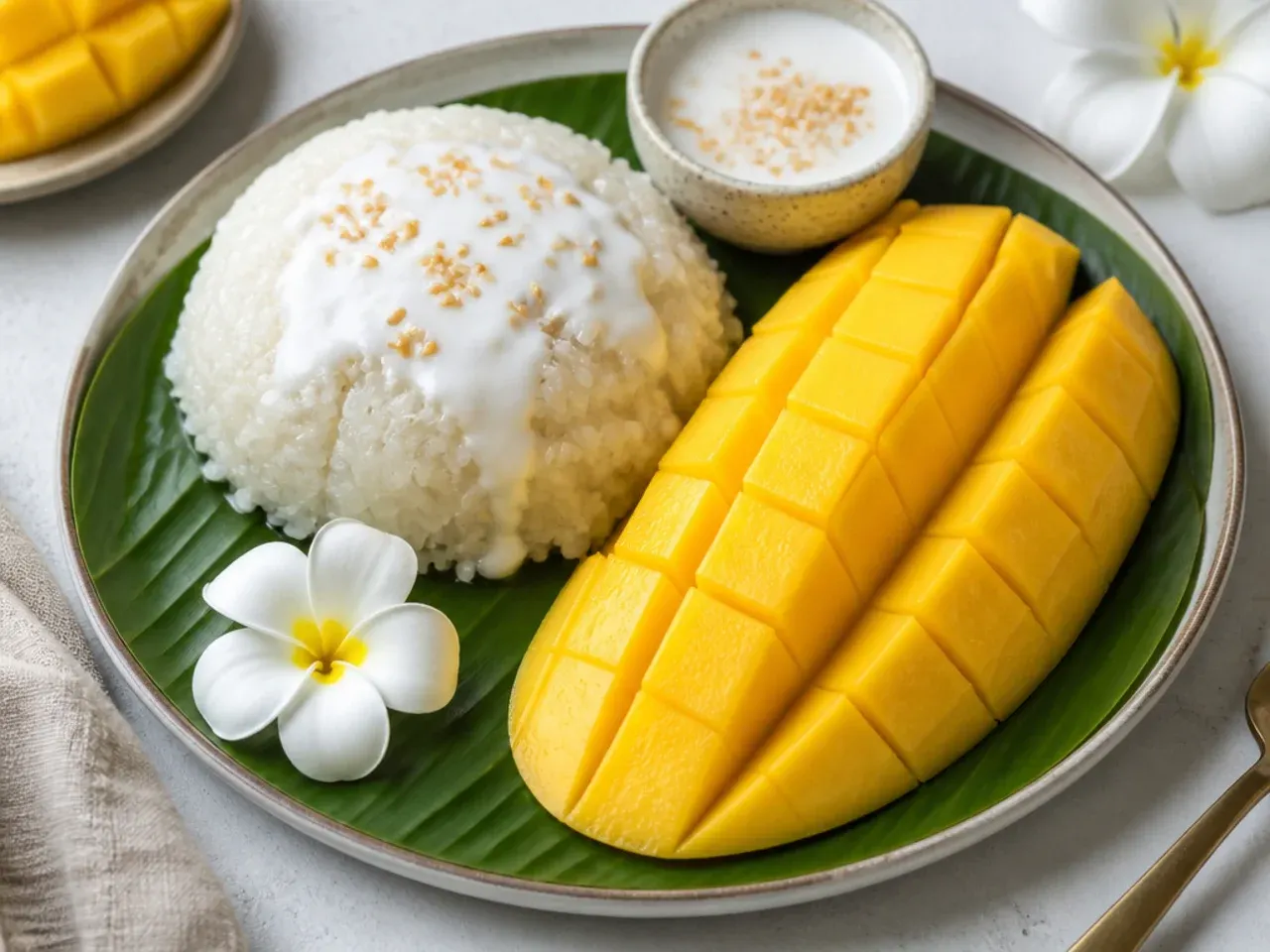 coconut mango sticky rice — festive mango coconut sticky rice platter