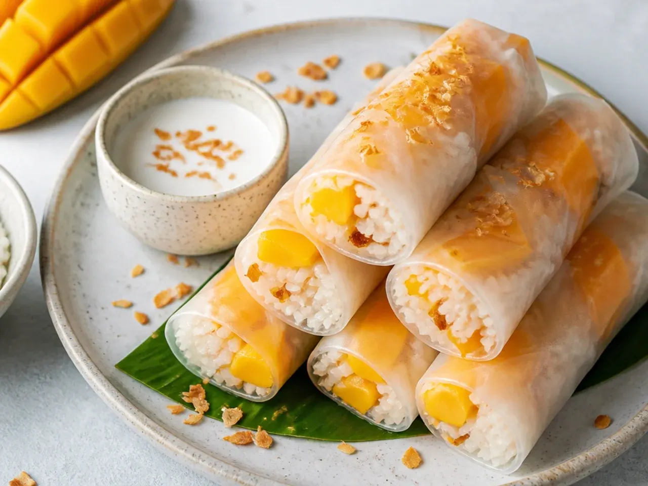 coconut mango sticky rice — creative coconut mango sticky rice spring rolls