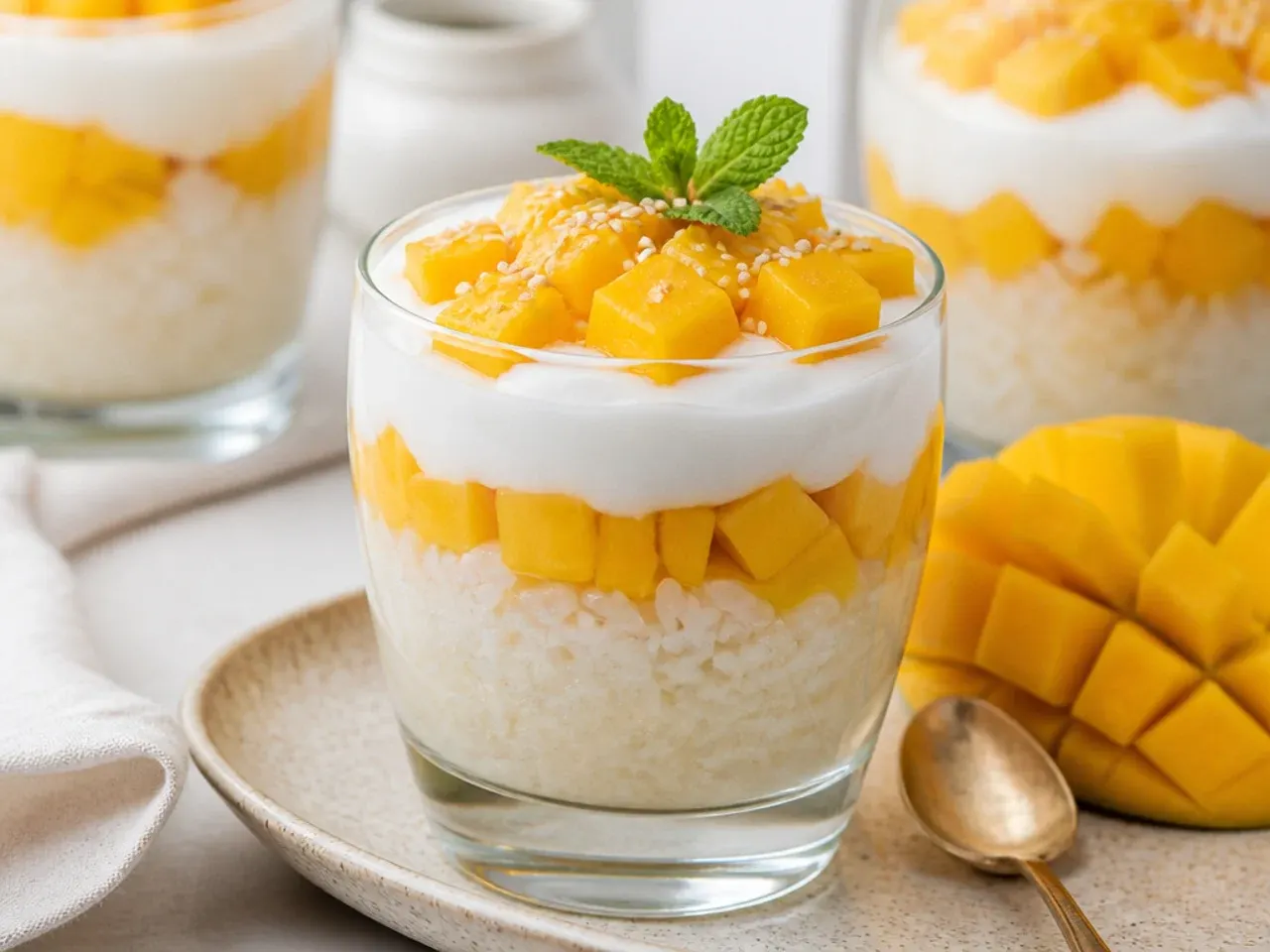 coconut mango sticky rice — elegant coconut mango sticky rice verrines