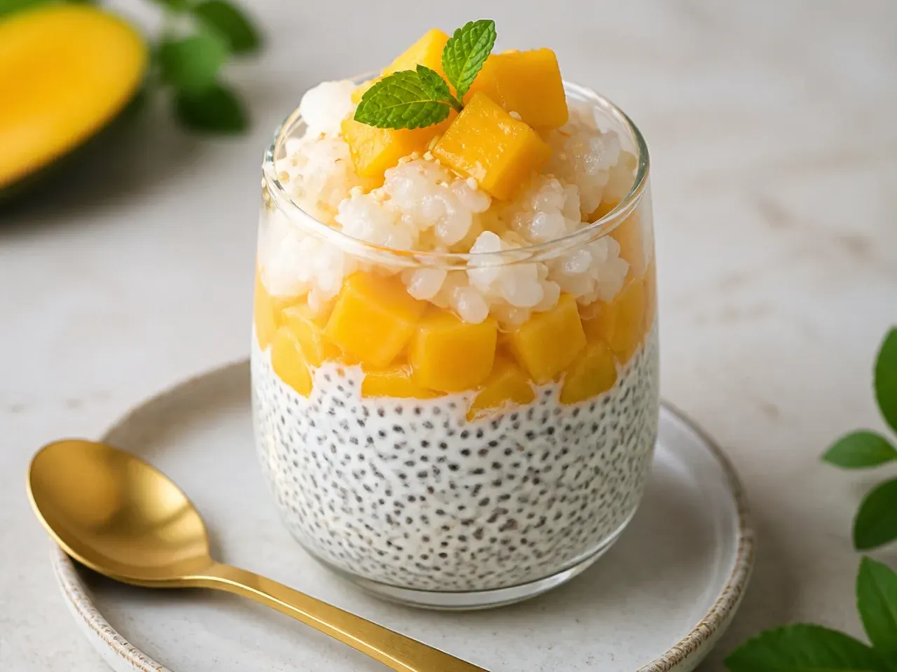 coconut mango sticky rice — modern coconut mango sticky rice chia parfait