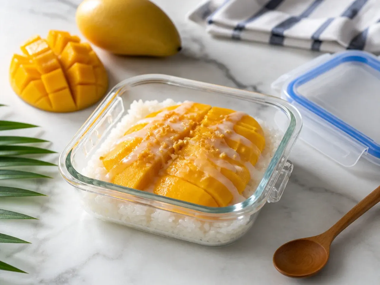 coconut mango sticky rice — storage and reheating