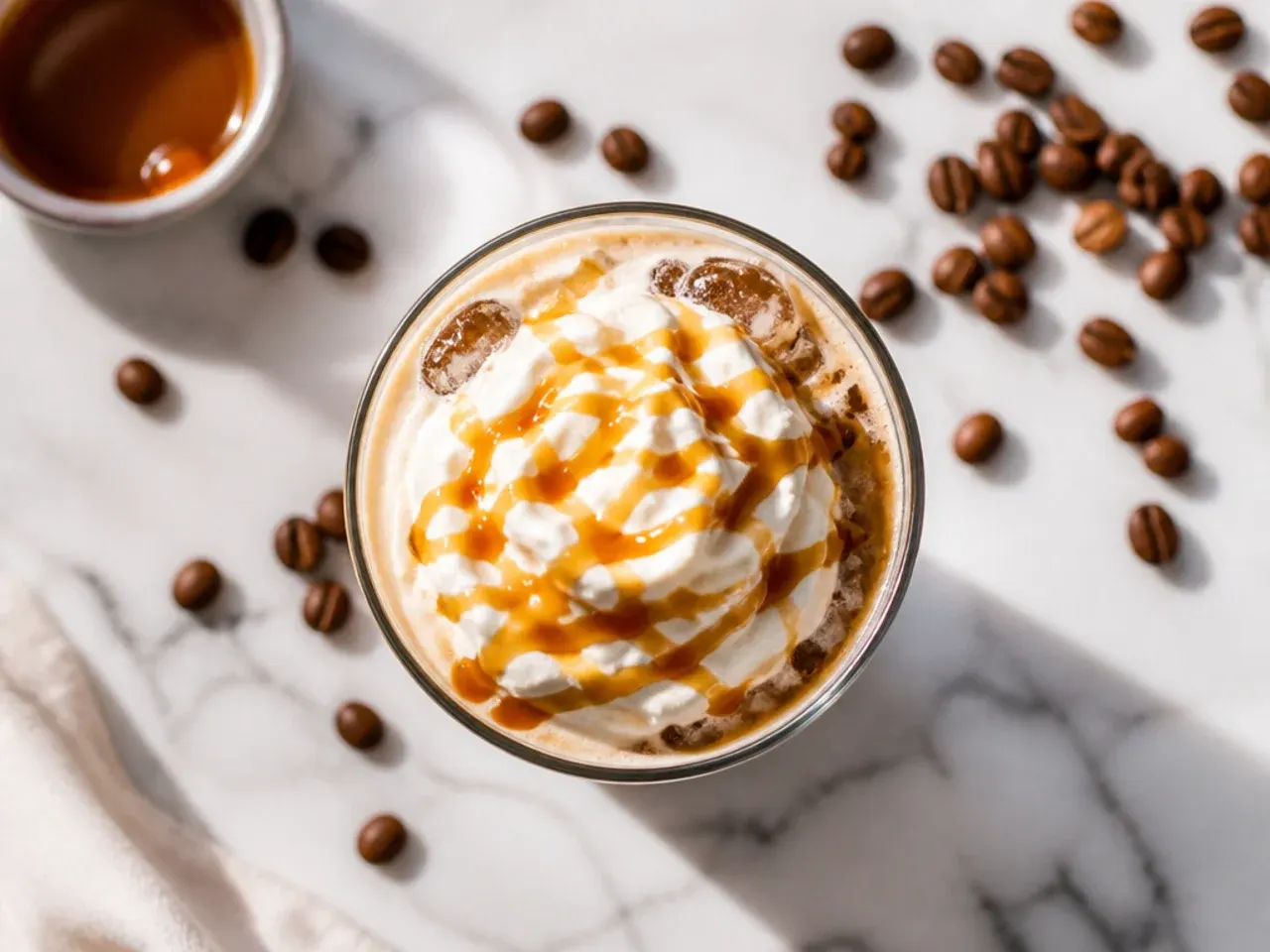 Simple iced coffee topped with a thick layer of cold foam in a glass