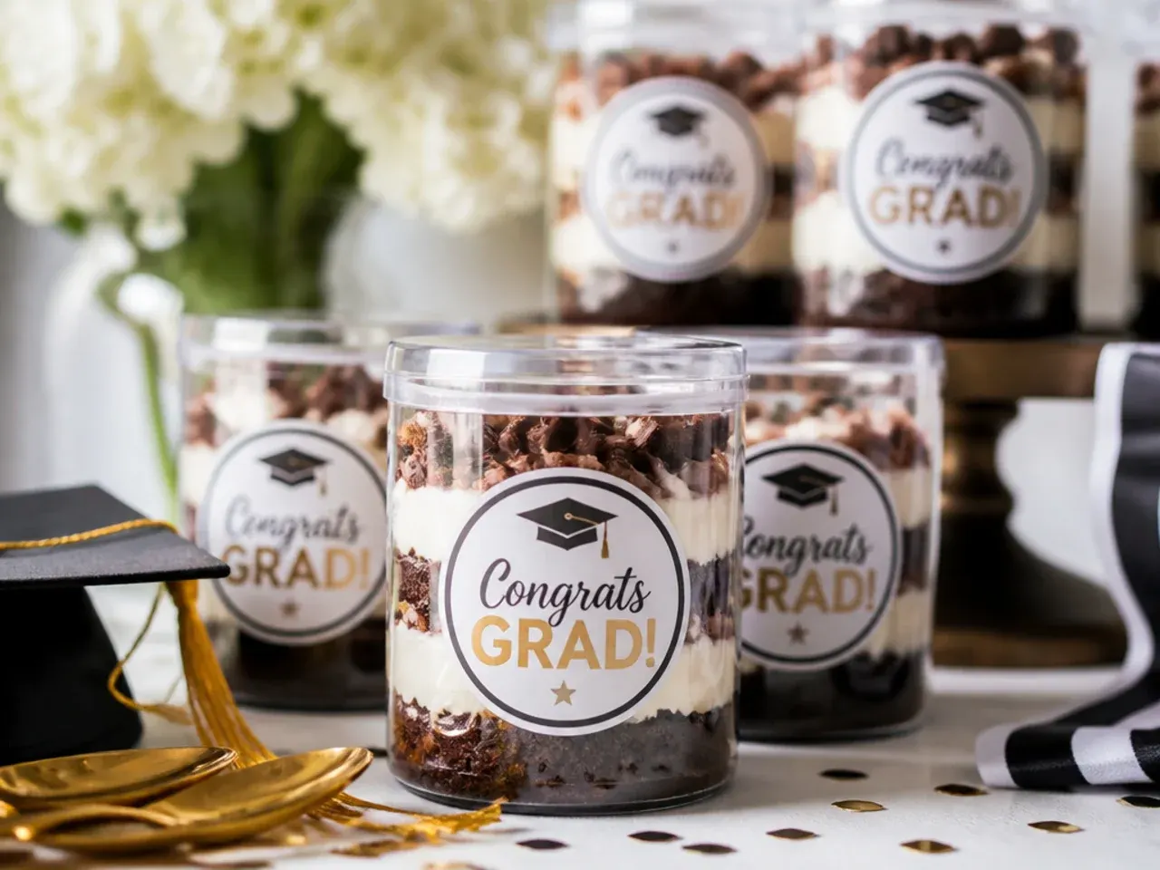 Frosted graduation cake stored in an airtight cake carrier