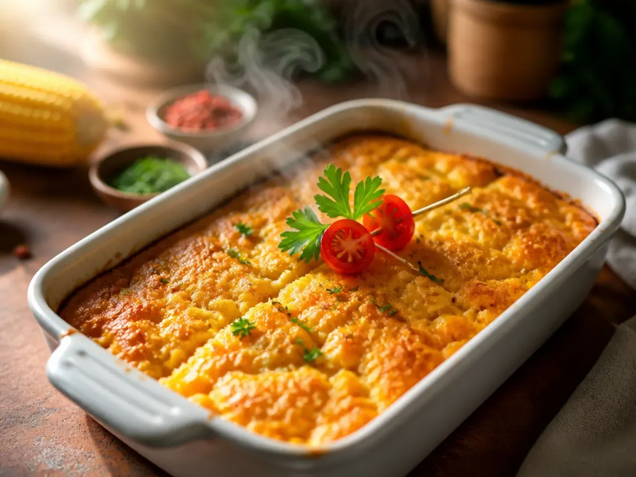 Bowl of homemade cornmeal batter for a from-scratch corn casserole