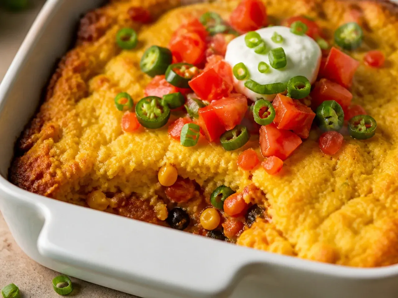 Gluten-free cornbread casserole made with a certified gluten-free cornmeal blend