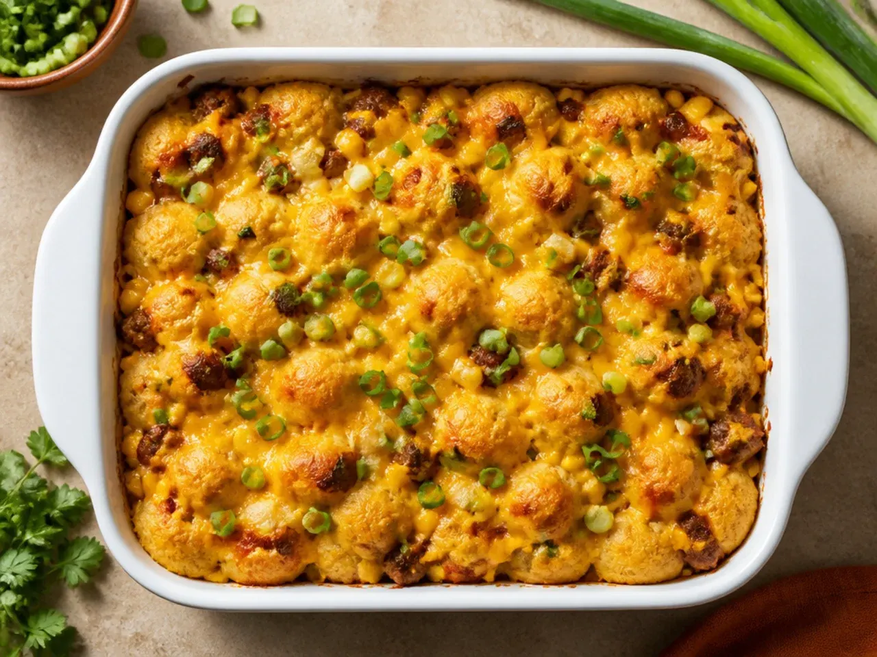 Individual mini cornbread casserole muffins cooling in a muffin tin