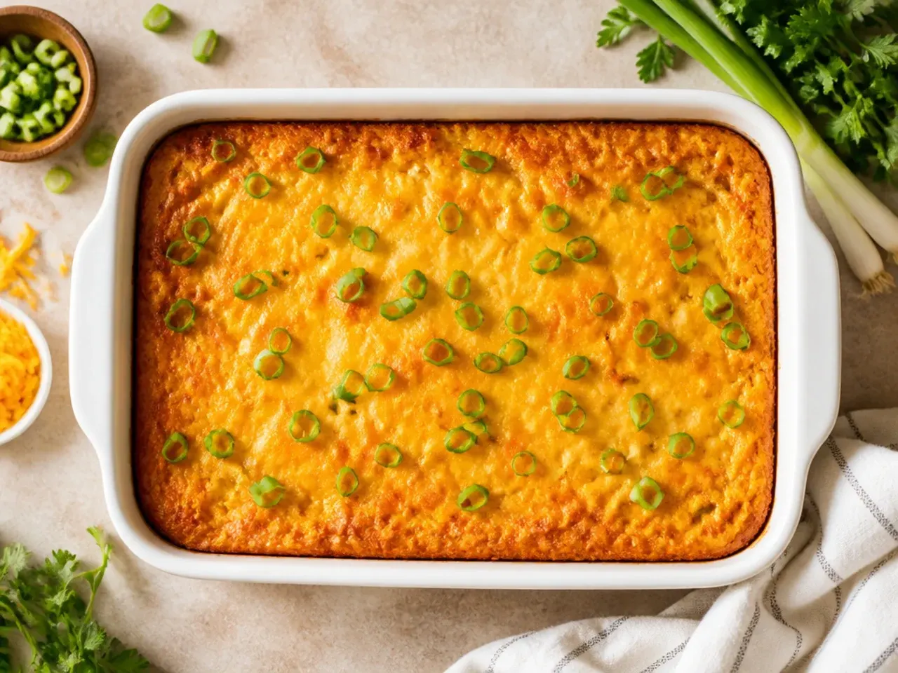 Close-up of a slice of classic golden cornbread casserole showing its soft, moist crumb