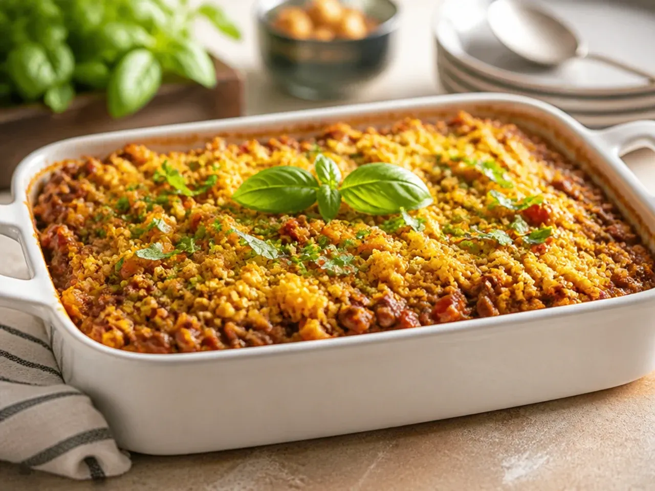 Festive cornbread chili casserole with sweetcorn and red pepper for a holiday gathering