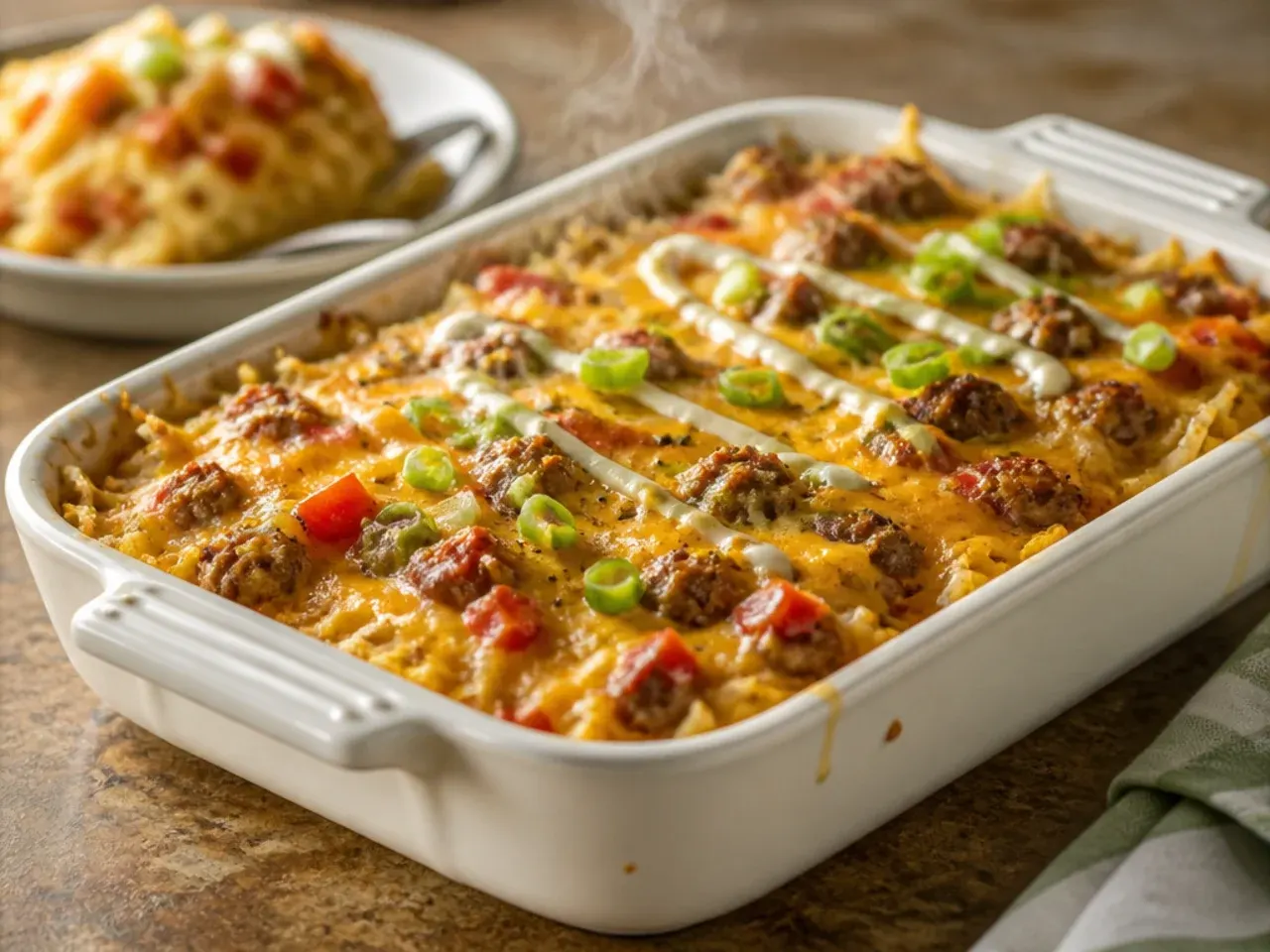 A layer of hash browns baking alone in a dish until lightly golden at the edges