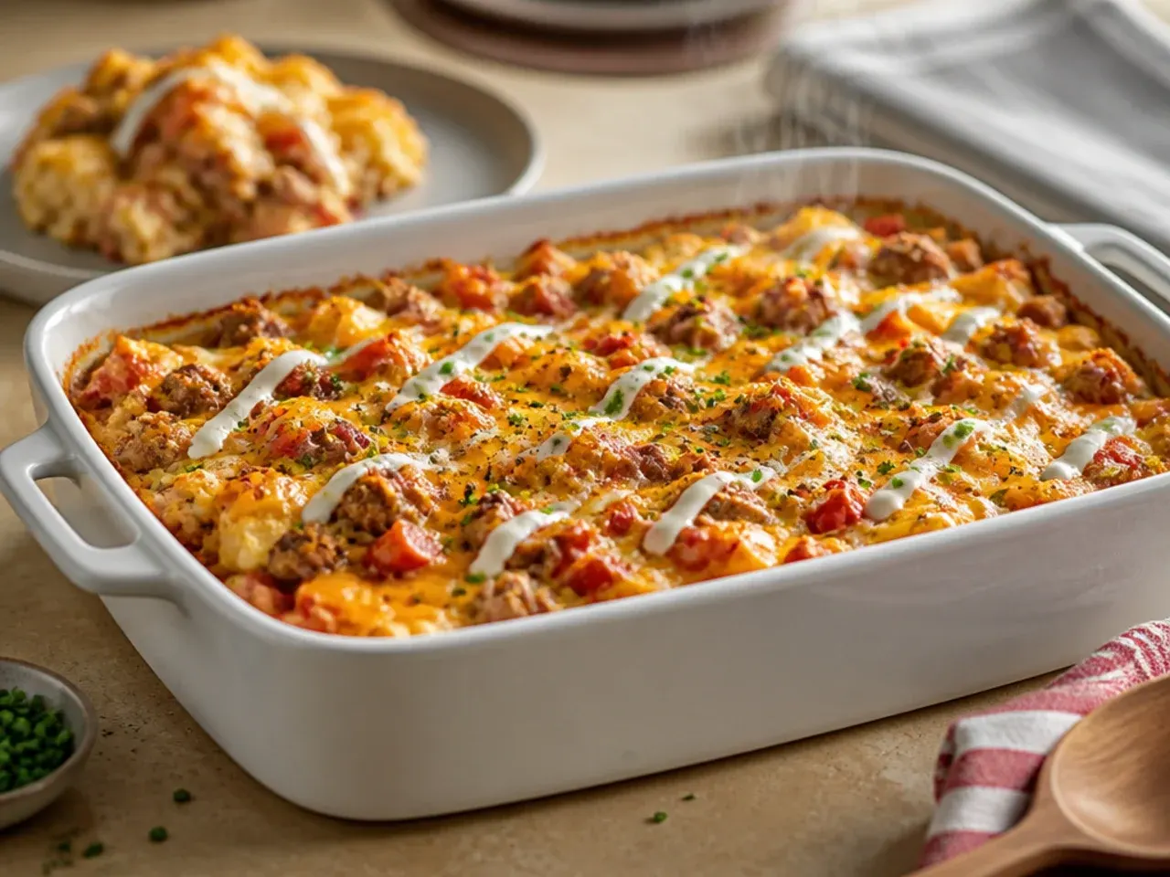 A baking dish loosely covered with a sheet of foil to prevent the top from over-browning