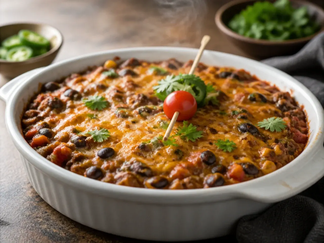 Best-ever cowboy casserole crockpot fully loaded with beans, corn and cheese