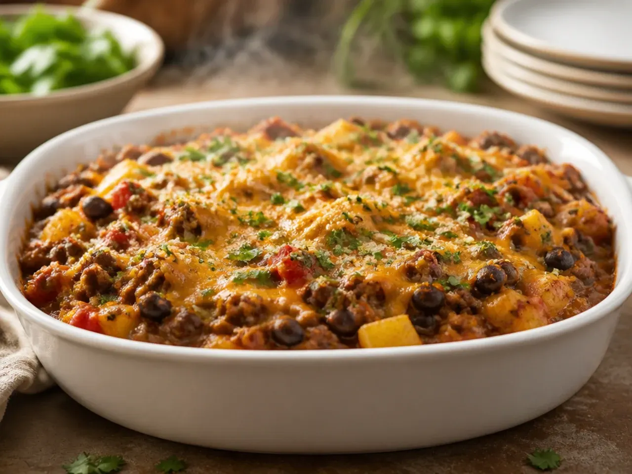 Extra cheesy cowboy casserole crockpot with melted cheddar and Monterey Jack