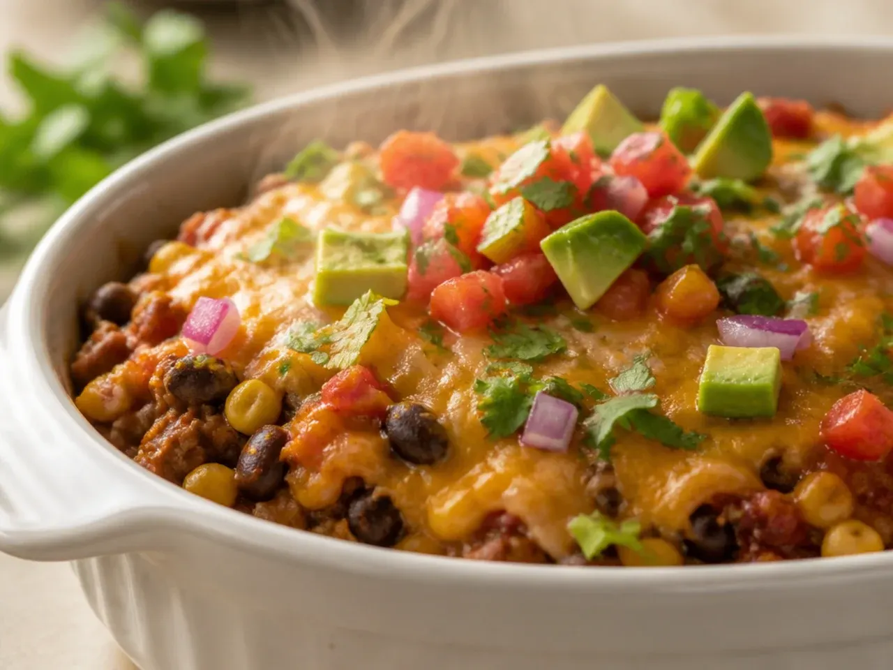 Make-ahead cowboy casserole crockpot ingredients prepped in a container