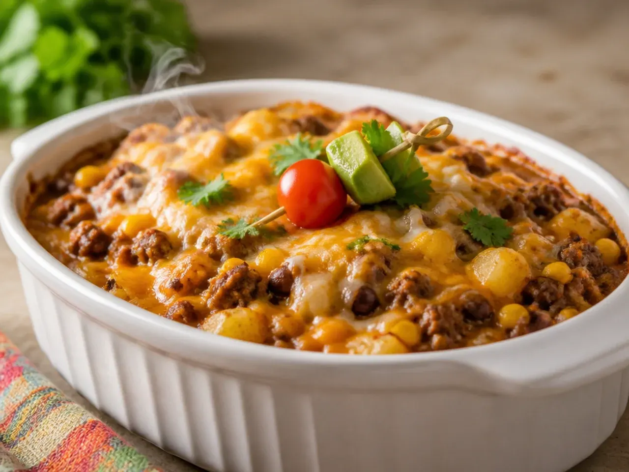 Homemade cowboy casserole crockpot made with scratch cheese sauce